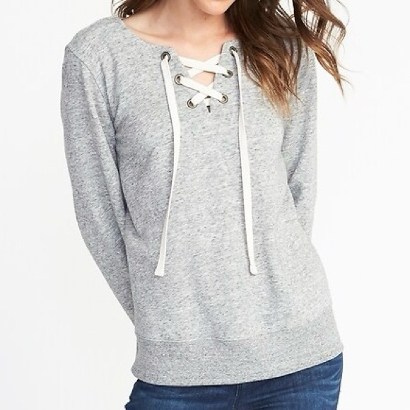 Old Navy Tops - Old Navy Relaxed Lace-Up French Terry Top Heather Gray Size XXL